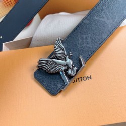 Fake Louis Vuitton LV Dove 40MM Reversible Belt In Monogram Eclipse Canvas M0576V Replica