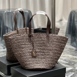 Replica YSL Saint Laurent Tote Panier Maxi Bag 693242 In Raffia Dark Brown