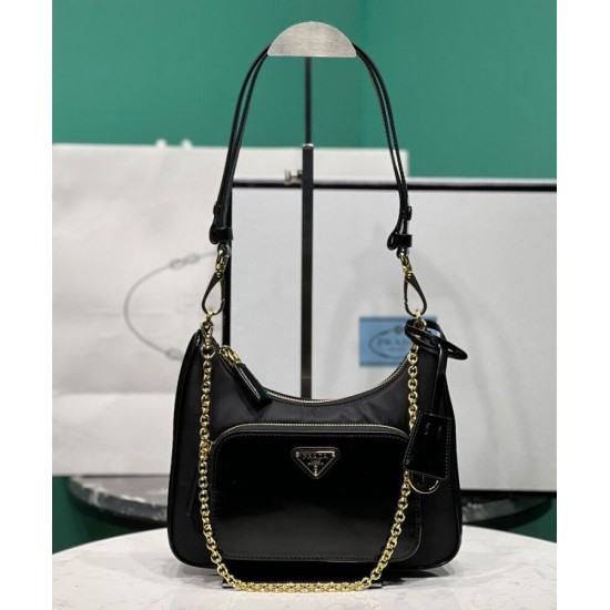 Replica Prada Re-Nylon And Brushed Leather Mini-bag 1BC198 Black Replica Prada Re-Nylon And Brushed Leather Mini-bag 1BC198 Black