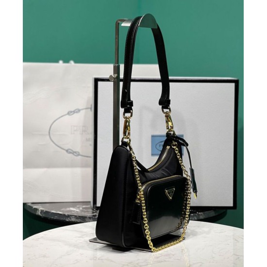 Replica Prada Re-Nylon And Brushed Leather Mini-bag 1BC198 Black Replica Prada Re-Nylon And Brushed Leather Mini-bag 1BC198 Black