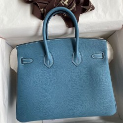 Replica Hermes Birkin 25 Retourne Bag Blue Jean Clemence