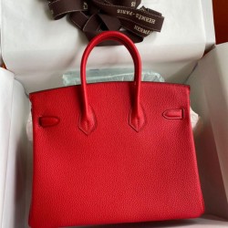 Replica Hermes Birkin 25 Retourne Bag Red Clemence