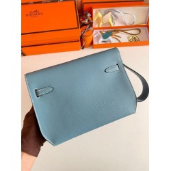 Replica Hermes Kelly Depeches 25 Pouch Blue Jean Epsom Calfskin