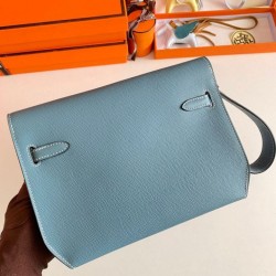Replica Hermes Kelly Depeches 25 Pouch Blue Jean Epsom Calfskin