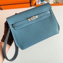 Replica Hermes Kelly Depeches 25 Pouch Blue Jean Epsom Calfskin