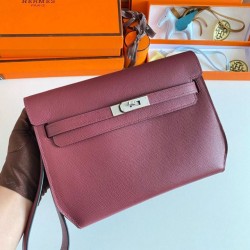 Replica Hermes Kelly Depeches 25 Pouch Bordeaux Epsom Calfskin