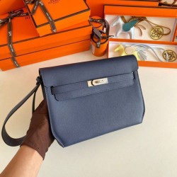 Fake Hermes Kelly Depeches 25 Pouch Blue Saphir Epsom Calfskin Replica