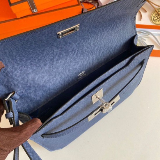 Replica Hermes Kelly Depeches 25 Pouch Blue Saphir Epsom Calfskin Fake Hermes Kelly Depeches 25 Pouch Blue Saphir Epsom Calfskin Replica