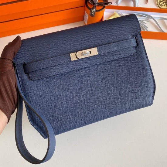 Replica Hermes Kelly Depeches 25 Pouch Blue Saphir Epsom Calfskin Fake Hermes Kelly Depeches 25 Pouch Blue Saphir Epsom Calfskin Replica