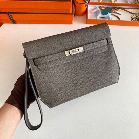 Replica Hermes Kelly Depeches 25 Pouch Etain Epsom Calfskin