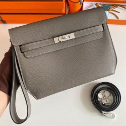 Replica Hermes Kelly Depeches 25 Pouch Etain Epsom Calfskin