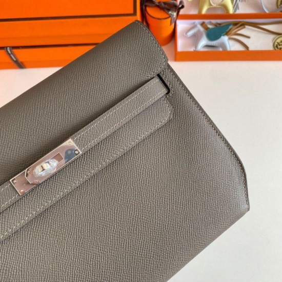 Replica Hermes Kelly Depeches 25 Pouch Etain Epsom Calfskin