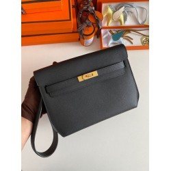 Replica Hermes Kelly Depeches 25 Pouch Black Epsom Calfskin