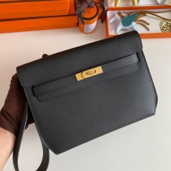 Replica Hermes Kelly Depeches 25 Pouch Black Epsom Calfskin