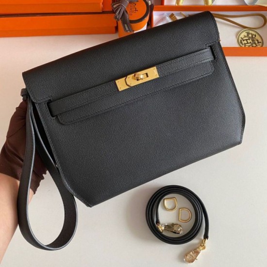 Replica Hermes Kelly Depeches 25 Pouch Black Epsom Calfskin Replica Hermes Kelly Depeches 25 Pouch Black Epsom Calfskin