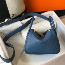 Replica Hermes Lindy Mini Bag Blue Agate Clemence