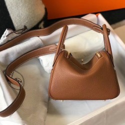 Replica Hermes Lindy Mini Bag Gold Clemence Calfskin