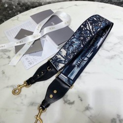 Replica Dior Shoulder Strap with Ring In Blue Dior Palms Embroidery