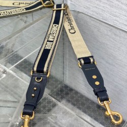 Replica Dior Adjustable Shoulder Strap with Ring Embroidery Canvas Blue
