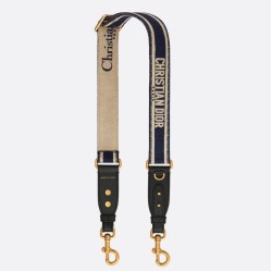 Replica Dior Adjustable Shoulder Strap with Ring Embroidery Canvas Blue