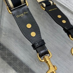 Fake Dior Adjustable Shoulder Strap with Ring Embroidery Canvas Black Replica