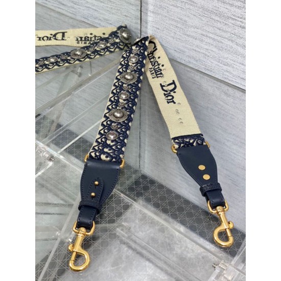 Fake Dior Shoulder Strap with Ring Oblique Embroidery with Medallions Blue Replica Replica Dior Shoulder Strap with Ring Oblique Embroidery with Medallions Blue