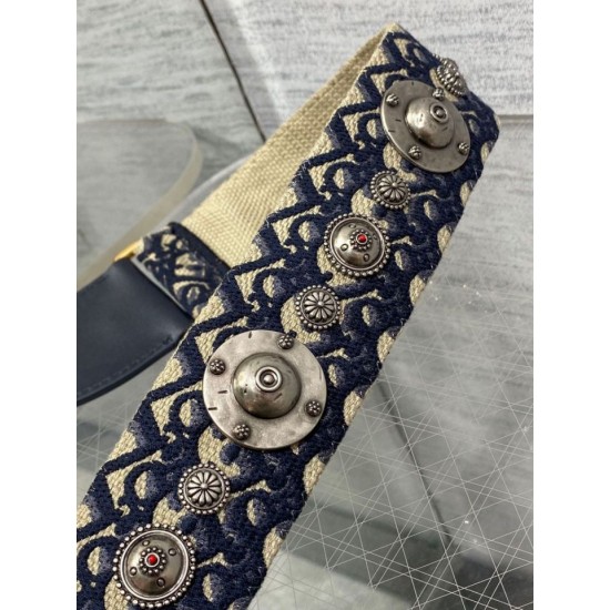 Fake Dior Shoulder Strap with Ring Oblique Embroidery with Medallions Blue Replica Replica Dior Shoulder Strap with Ring Oblique Embroidery with Medallions Blue