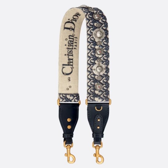 Fake Dior Shoulder Strap with Ring Oblique Embroidery with Medallions Blue Replica Replica Dior Shoulder Strap with Ring Oblique Embroidery with Medallions Blue