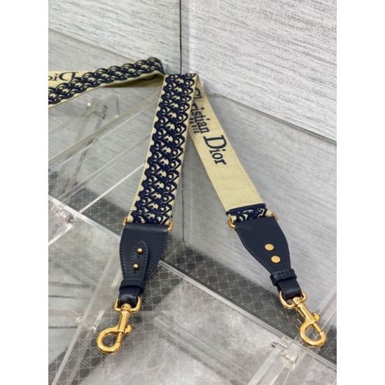 Replica Dior Shoulder Strap with Ring Oblique Embroidery Blue Replica Dior Shoulder Strap with Ring Oblique Embroidery Blue