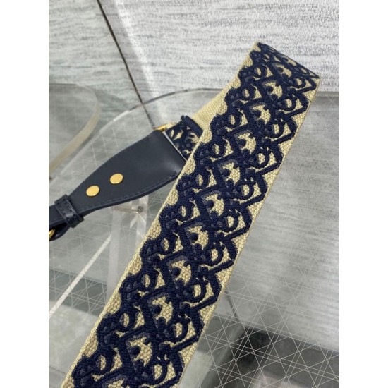 Replica Dior Shoulder Strap with Ring Oblique Embroidery Blue Replica Dior Shoulder Strap with Ring Oblique Embroidery Blue
