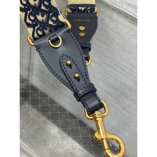 Replica Dior Shoulder Strap with Ring Oblique Embroidery Blue Replica Dior Shoulder Strap with Ring Oblique Embroidery Blue