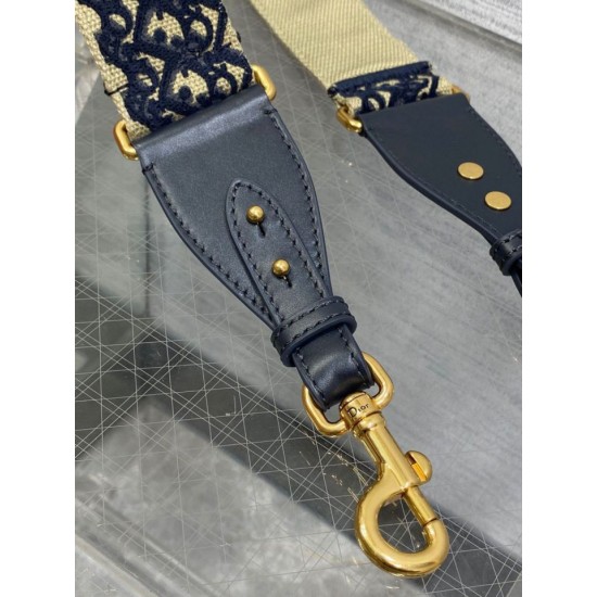 Replica Dior Shoulder Strap with Ring Oblique Embroidery Blue Replica Dior Shoulder Strap with Ring Oblique Embroidery Blue