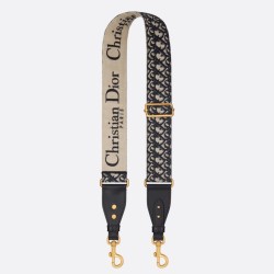 Replica Dior Adjustable Shoulder Strap with Ring Oblique Embroidery Blue