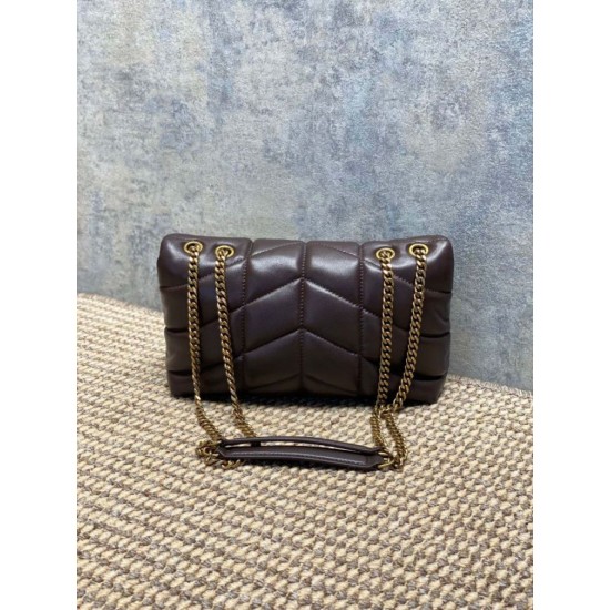 Top Replica YSL Saint Laurent Mini Loulou Puffer Shoulder Bag, Coffee