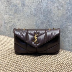 Top Replica YSL Saint Laurent Mini Loulou Puffer Shoulder Bag, Coffee