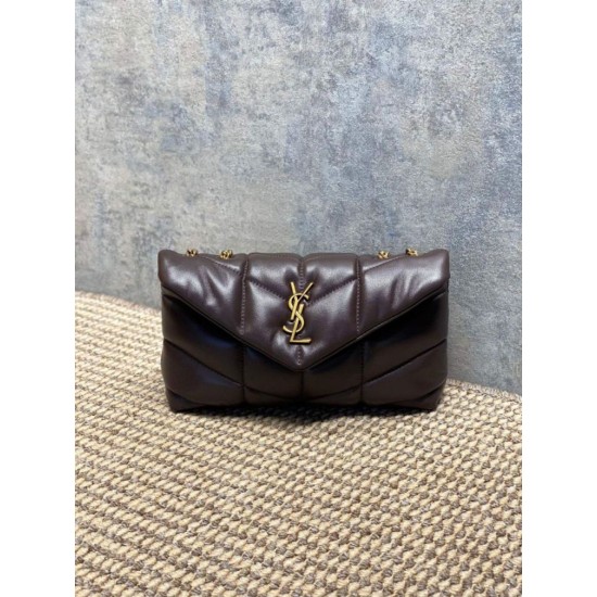 Top Replica YSL Saint Laurent Mini Loulou Puffer Shoulder Bag, Coffee