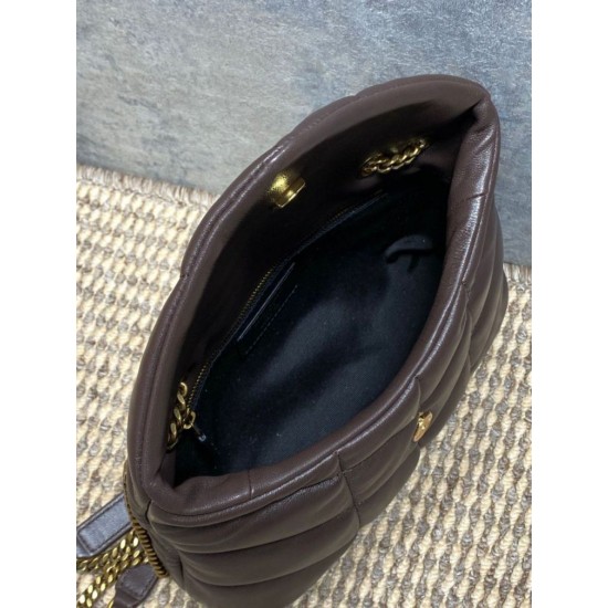 Top Replica YSL Saint Laurent Mini Loulou Puffer Shoulder Bag, Coffee