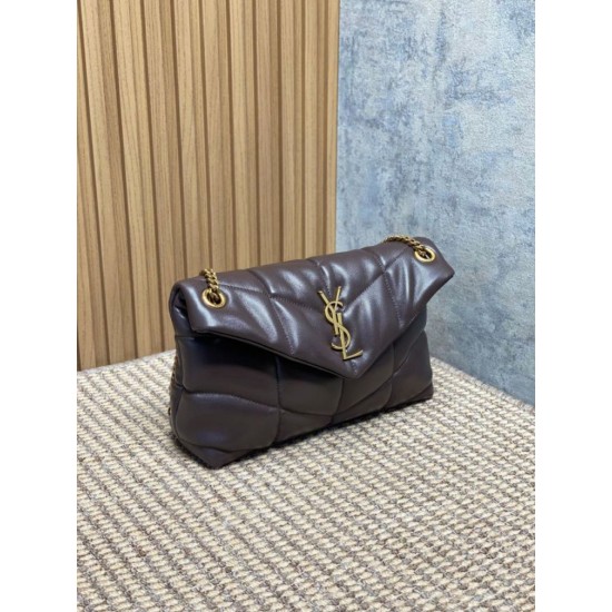 Top Replica YSL Saint Laurent Medium Loulou Puffer Shoulder Bag, Coffee
