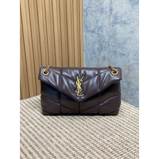 Top Replica YSL Saint Laurent Medium Loulou Puffer Shoulder Bag, Coffee
