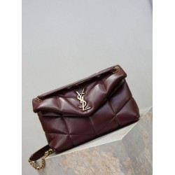 Top Replica YSL Saint Laurent Small Loulou Puffer Shoulder Bag, Maroon Nappa