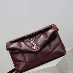 Top Replica YSL Saint Laurent Small Loulou Puffer Shoulder Bag, Maroon Nappa