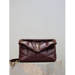 Top Replica YSL Saint Laurent Small Loulou Puffer Shoulder Bag, Maroon Nappa