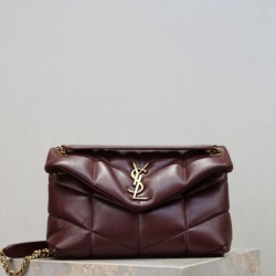 Top Replica YSL Saint Laurent Small Loulou Puffer Shoulder Bag, Maroon Nappa