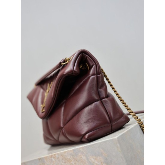 Super Clone Replica YSL Saint Laurent Small Loulou Puffer Shoulder Bag, Maroon Nappa Top Replica YSL Saint Laurent Small Loulou Puffer Shoulder Bag, Maroon Nappa