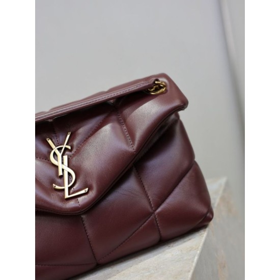 Super Clone Replica YSL Saint Laurent Small Loulou Puffer Shoulder Bag, Maroon Nappa Top Replica YSL Saint Laurent Small Loulou Puffer Shoulder Bag, Maroon Nappa