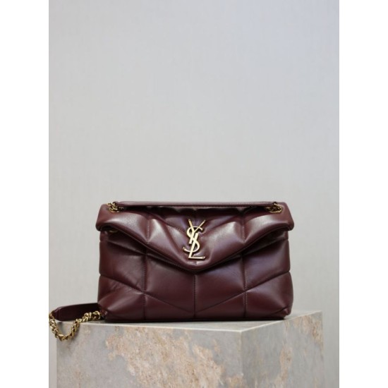 Super Clone Replica YSL Saint Laurent Small Loulou Puffer Shoulder Bag, Maroon Nappa Top Replica YSL Saint Laurent Small Loulou Puffer Shoulder Bag, Maroon Nappa