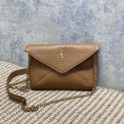 Top Replica YSL Saint Laurent Mini Calypso Classic Shoulder Bag with Chain, Brown