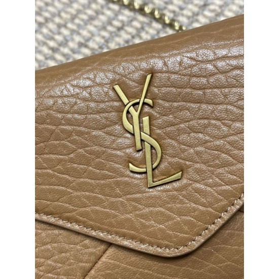 Top Replica YSL Saint Laurent Mini Calypso Classic Shoulder Bag with Chain, Brown