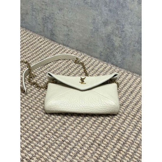 Top Replica YSL Saint Laurent Mini Calypso Classic Shoulder Bag with Chain, Beige
