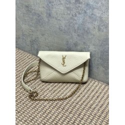 Top Replica YSL Saint Laurent Mini Calypso Classic Shoulder Bag with Chain, Beige